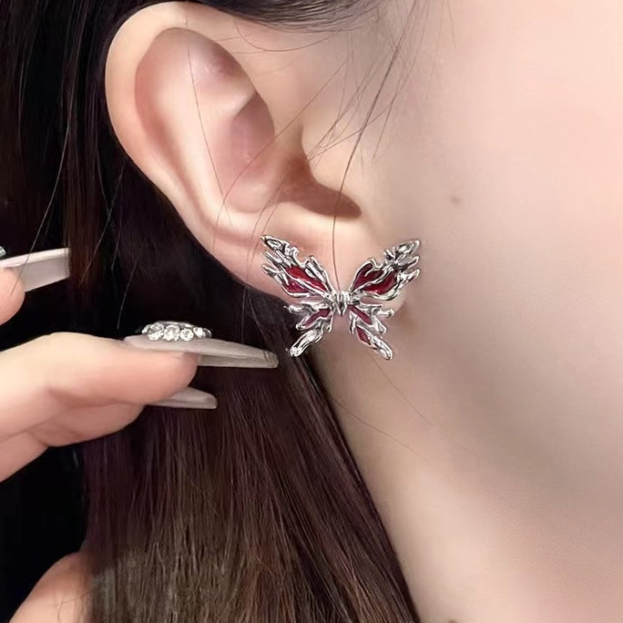 Halloween Liquid Red Butterfly Stud Earrings