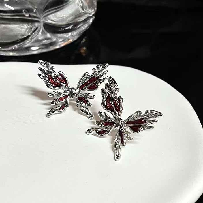 Halloween Liquid Red Butterfly Stud Earrings