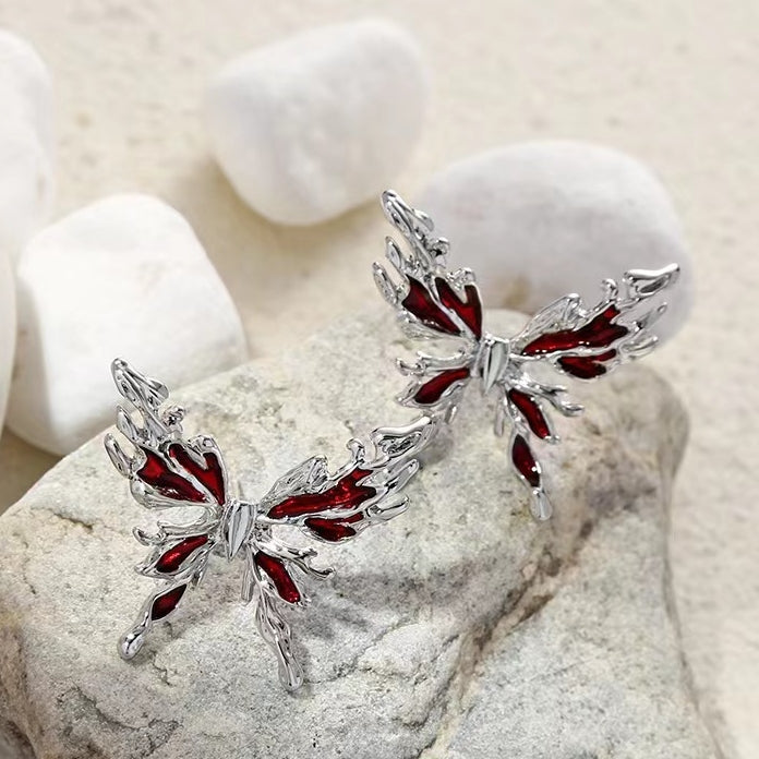Halloween Liquid Red Butterfly Stud Earrings