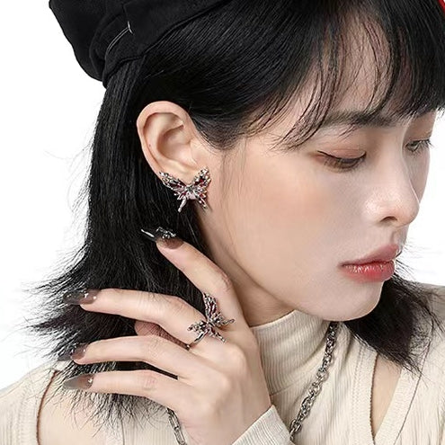 Halloween Liquid Red Butterfly Stud Earrings