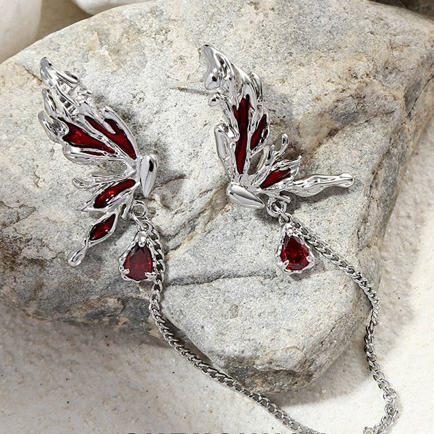 Halloween Liquid Red Butterfly Tassel Earrings