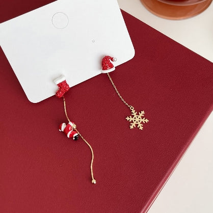 Silver Post Christmas Santa Claus Earrings