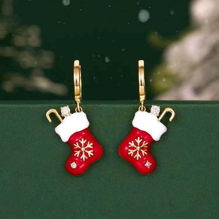 14K Gold Plated Christmas Socks Earrings