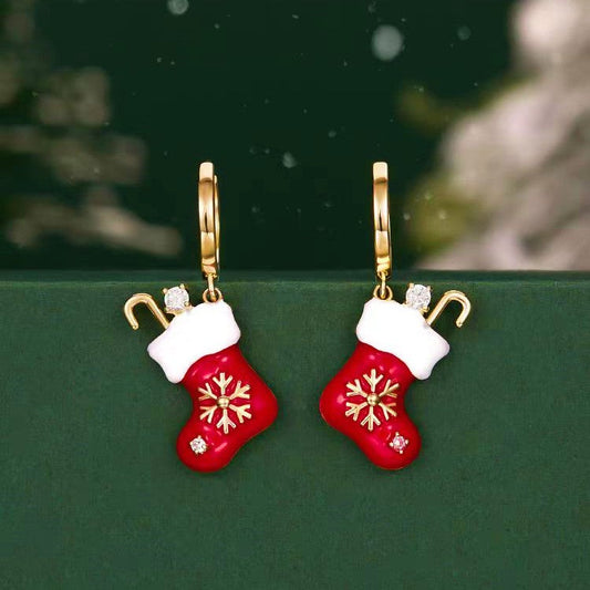 14K Gold Plated Christmas Socks Earrings