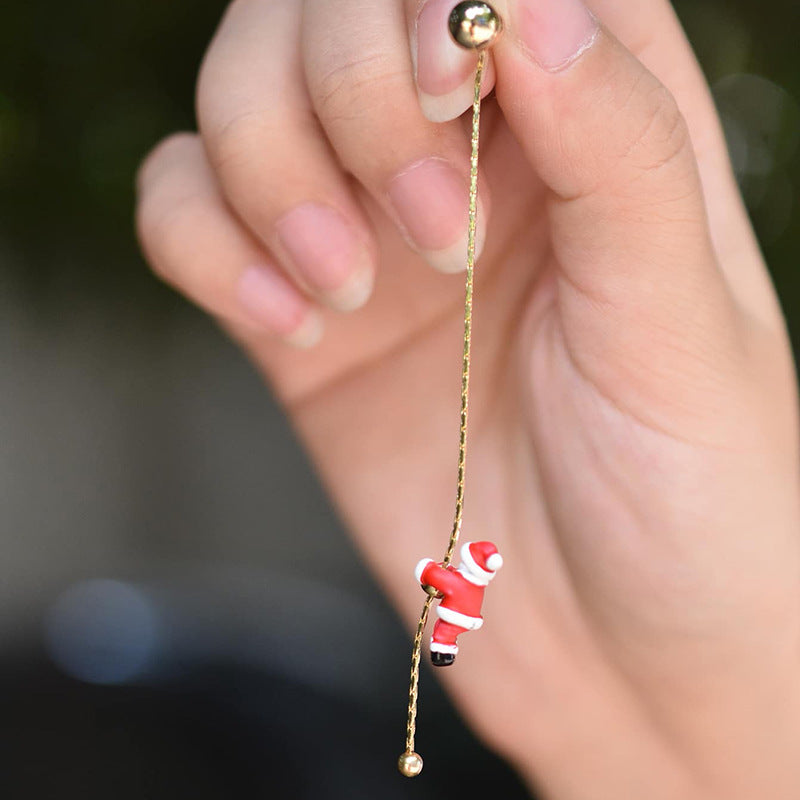 Silver Post Christmas Santa Claus Climbing Earrings