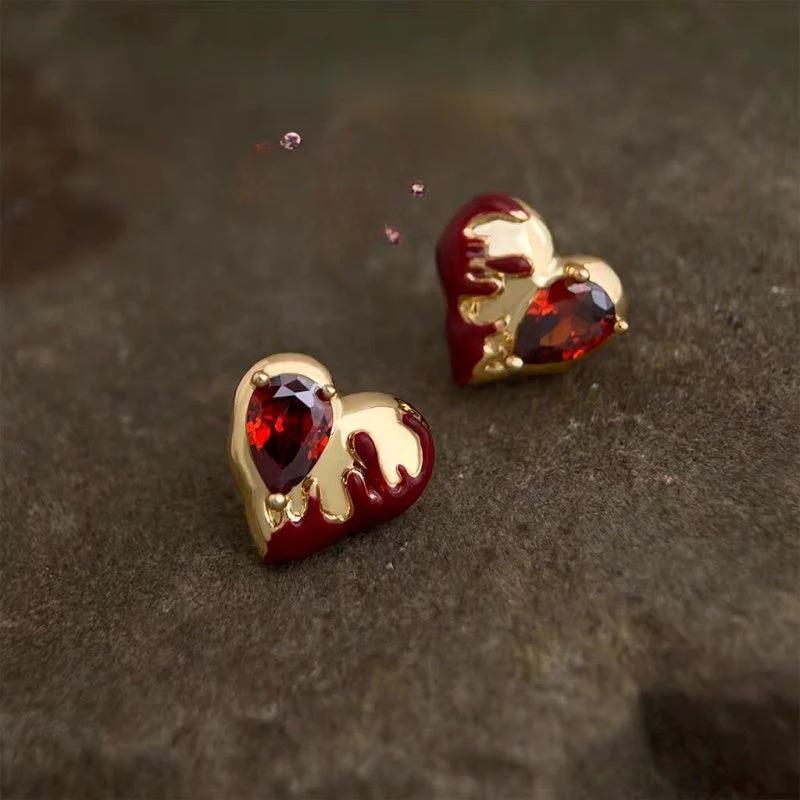14K Gold-Plated 2025 Halloween Heart Stud Earrings