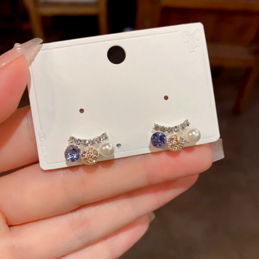 14K Gold-Plated Elegant Zircon Diamond Pearl Stud Earrings