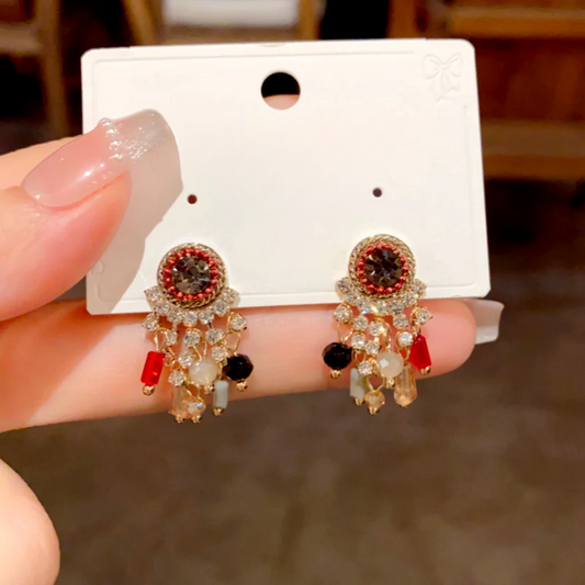 14K Gold-Plated Elegant Zircon Diamond Tassel Earrings