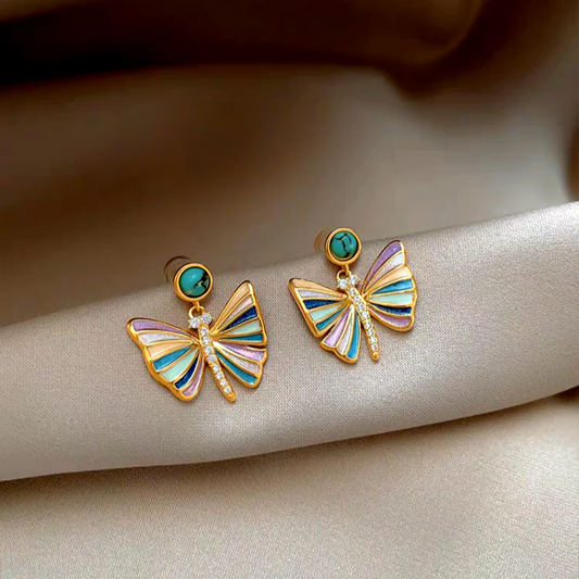 14K Gold-Plated Luxury Zircon Diamond Colorful Butterfly Earrings