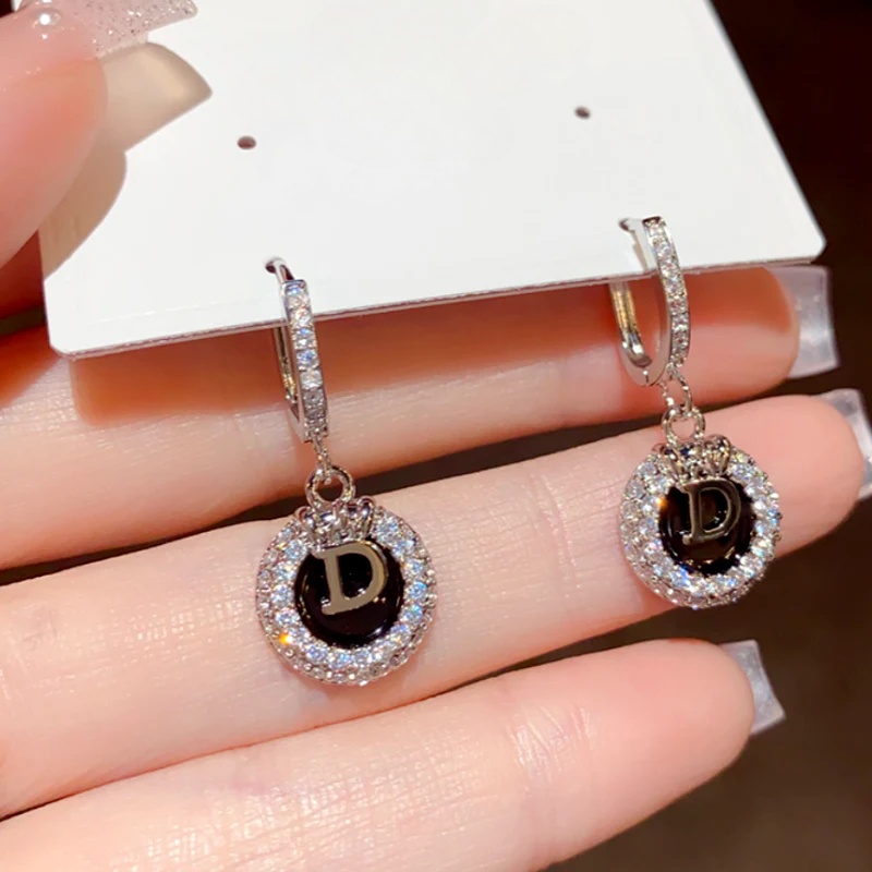 14K Gold-Plated Luxury Zircon Diamond Letter D Earrings