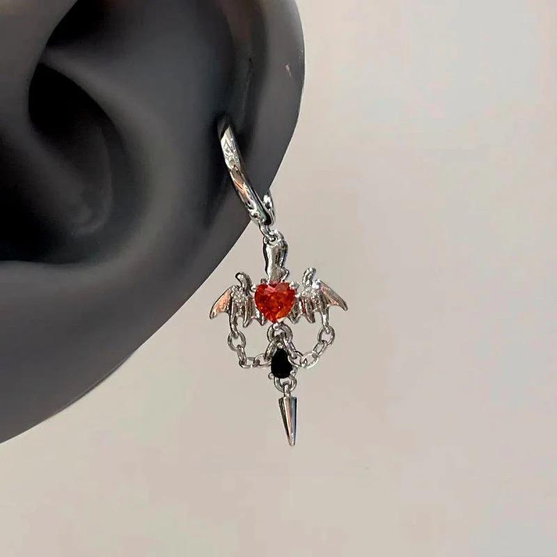 14K Gold-Plated Zircon Diamond Heart Angel Wing Earrings