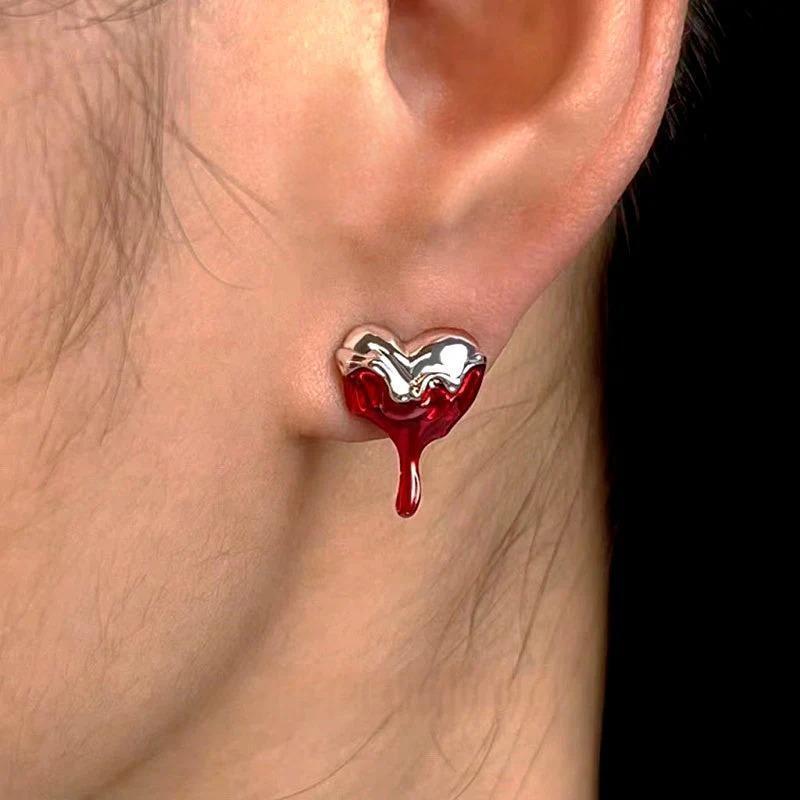 14K Gold-Plated 2025 Halloween Heart Stud Earrings