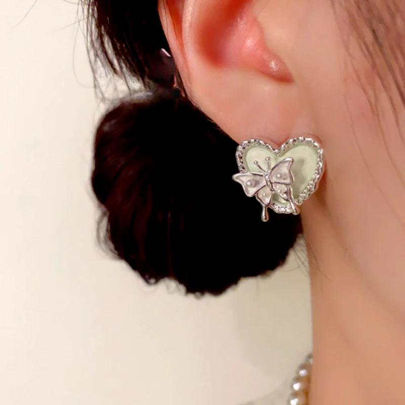 14K Gold-Plated Elegant Butterfly Heart Earrings