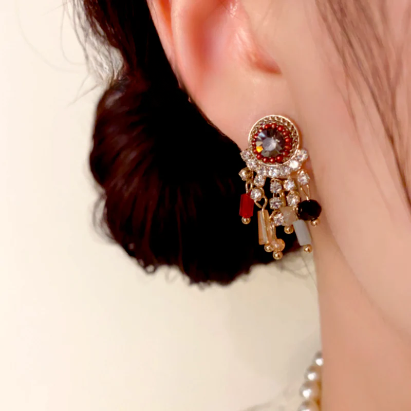 14K Gold-Plated Elegant Zircon Diamond Tassel Earrings