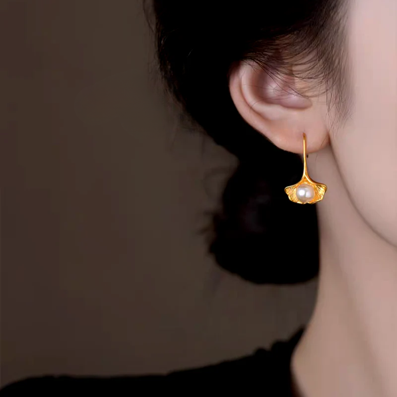 14K Gold-Plated Luxury Shell Pearl Ear Hook Earrings