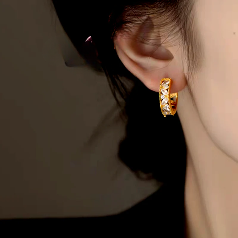 14K Gold-Plated Luxury Zircon Diamond Hoop Earrings