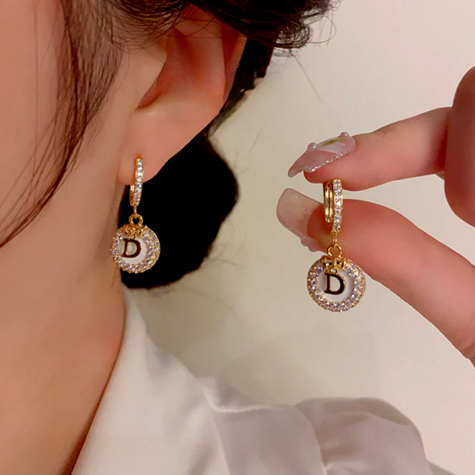 14K Gold-Plated Luxury Zircon Diamond Letter D Earrings