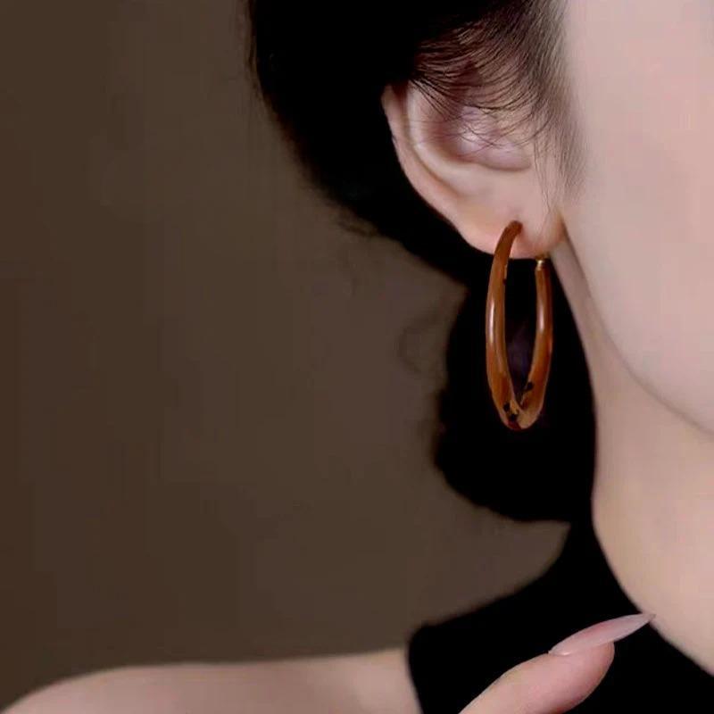 14K Gold-Plated Luxury Brown Drip Glaze Polka Dot Leopard Print Hoop Earrings