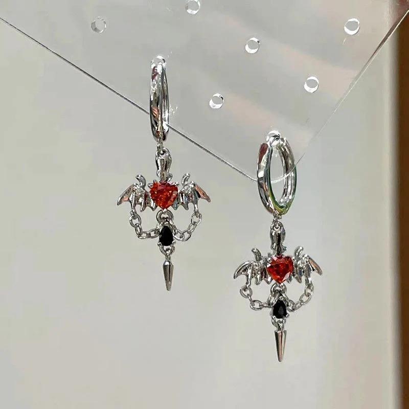 14K Gold-Plated Zircon Diamond Heart Angel Wing Earrings