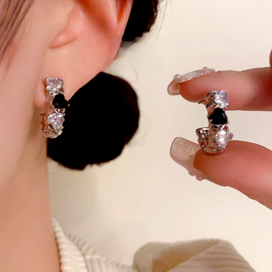 14K Gold-Plated Elegant Zircon Diamond C-Shaped Earrings