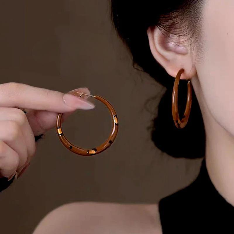 14K Gold-Plated Luxury Brown Drip Glaze Polka Dot Leopard Print Hoop Earrings