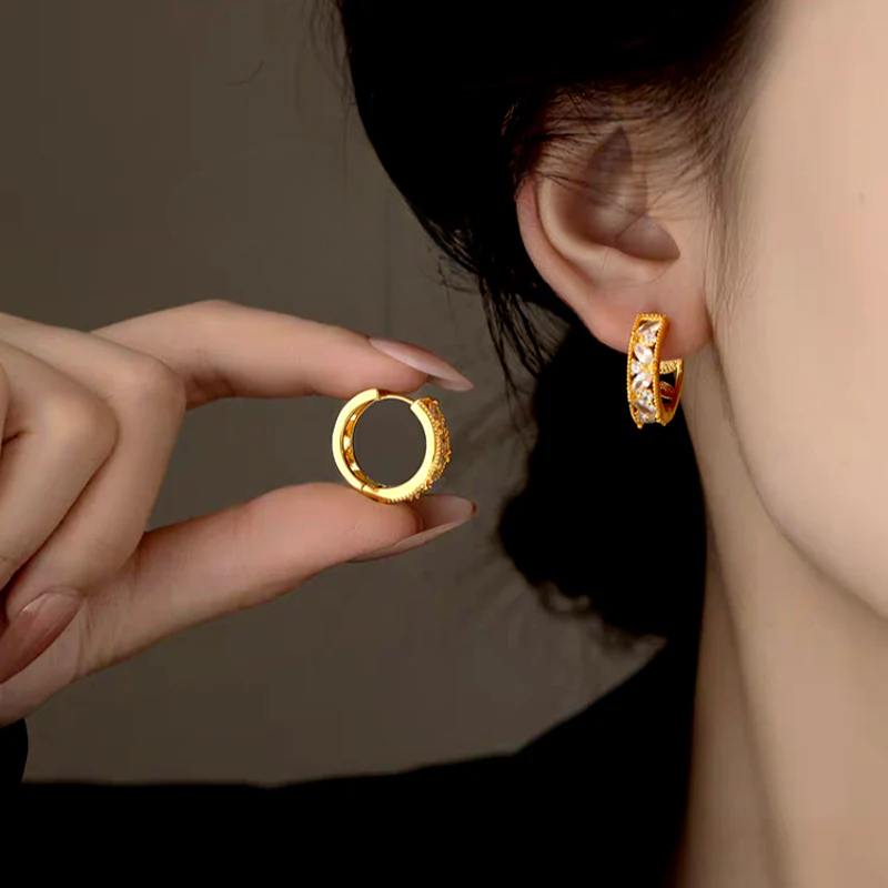 14K Gold-Plated Luxury Zircon Diamond Hoop Earrings