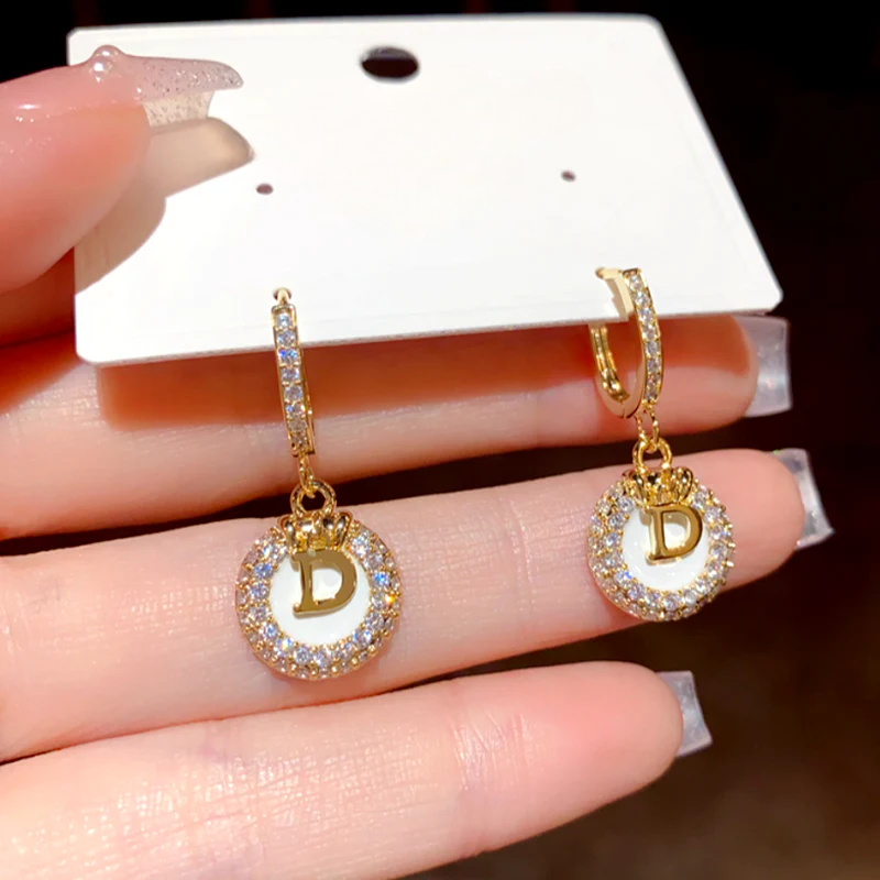14K Gold-Plated Luxury Zircon Diamond Letter D Earrings