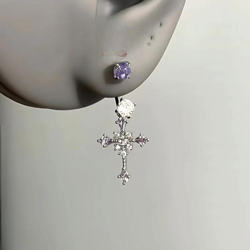 14K Gold-Plated Zircon Diamond Cross Earrings