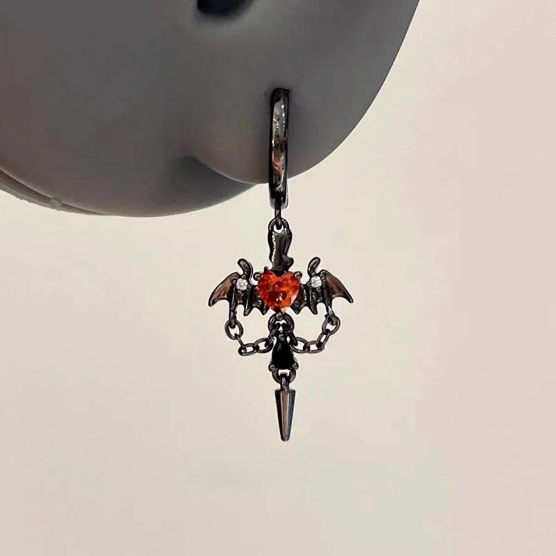 14K Gold-Plated Zircon Diamond Heart Angel Wing Earrings